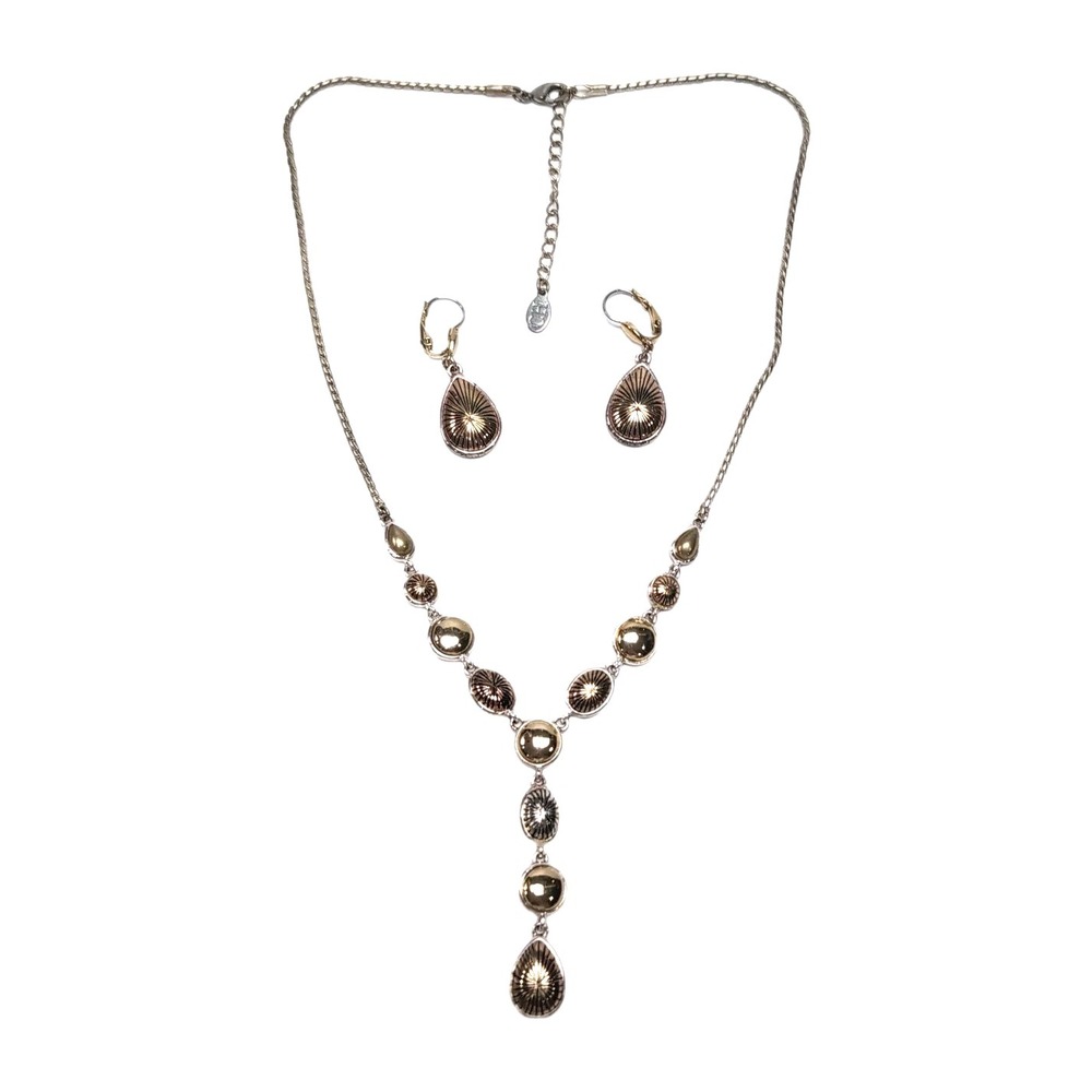 Crazy Horse by Liz Claiborne Tri-Color Sunburst Teardrop Necklace Earring Set - Picture 2 of 9